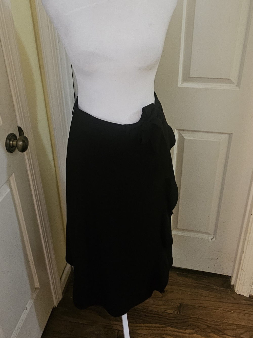 Calvin Klein Black Faux Wrap Midi Skirt with Belt/ Bow